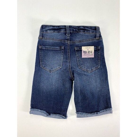 Vanilla Star Bermuda Mom Jean Shorts 24 0 Juniors' Distressed Dark Blue NEW - Picture 2 of 9
